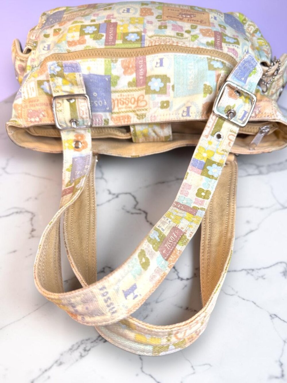 Fossil Rare Vintage Y2K "Nostalgia Grid" Multicolor Canvas Shoulder Tote Bag - Picture 13 of 16